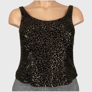 Carmen Marc Valvo Womens Plus Sequin Formal Cami Top Black Sleeveless size 14W